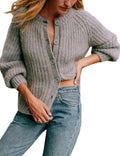 Women's Casual Long Sleeve Crewneck Button Down Cardigan (Style TM24)