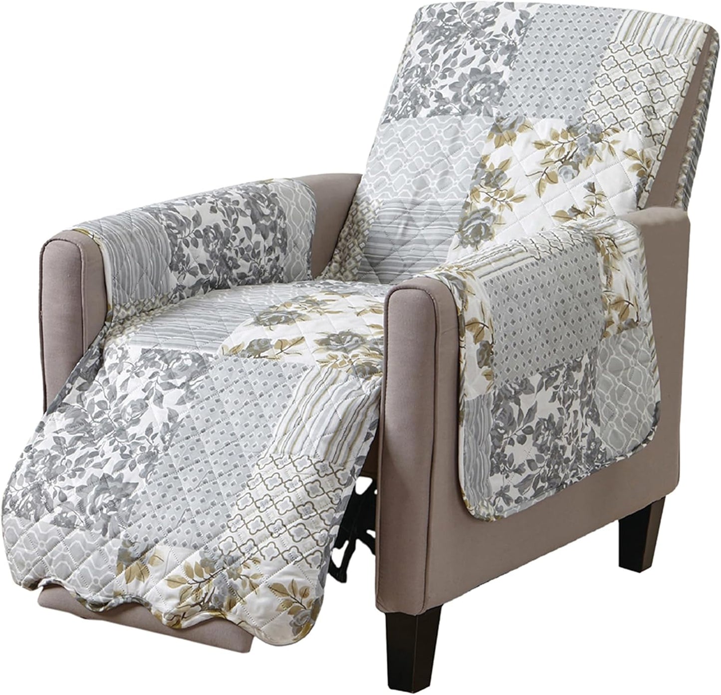 Reversible Patchwork Recliner Chair Cover for Pets and Kids