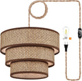 Rattan Plug in Pendant Light Boho Wicker Lampshade - Soft Downlight