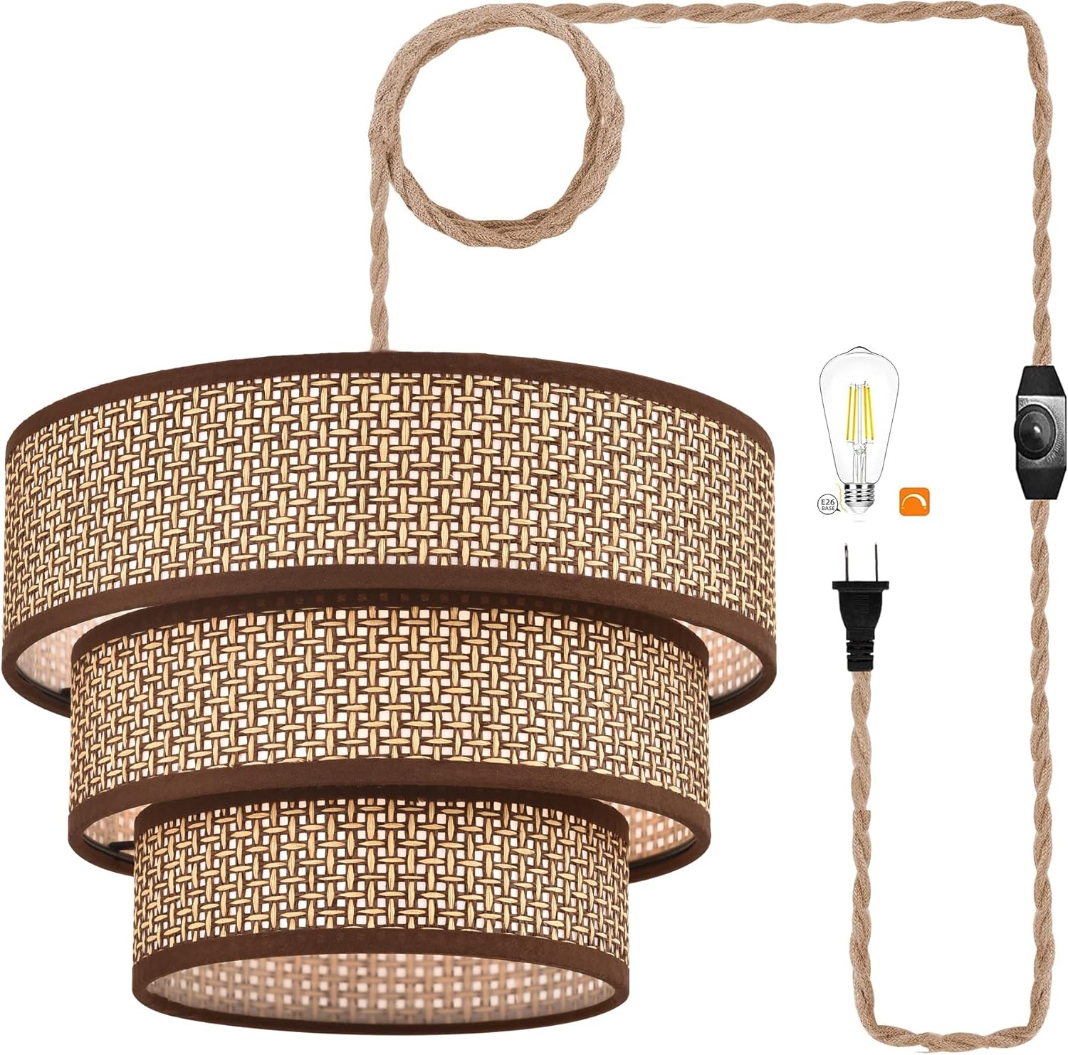 XININSUN Rattan Plug in Pendant Light for Modern Home Decor