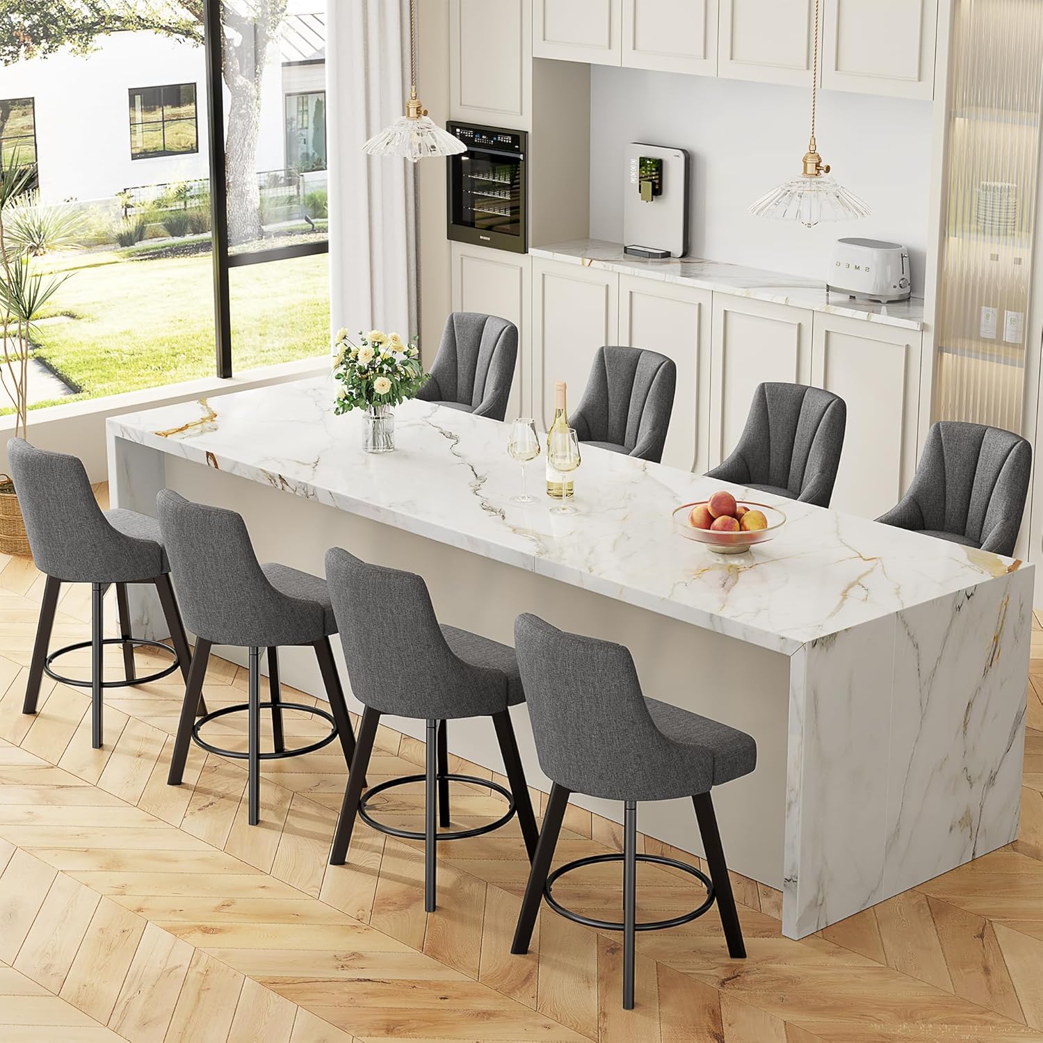 Swivel Bar Stools with Backs for Kitchen Island - Set of 8