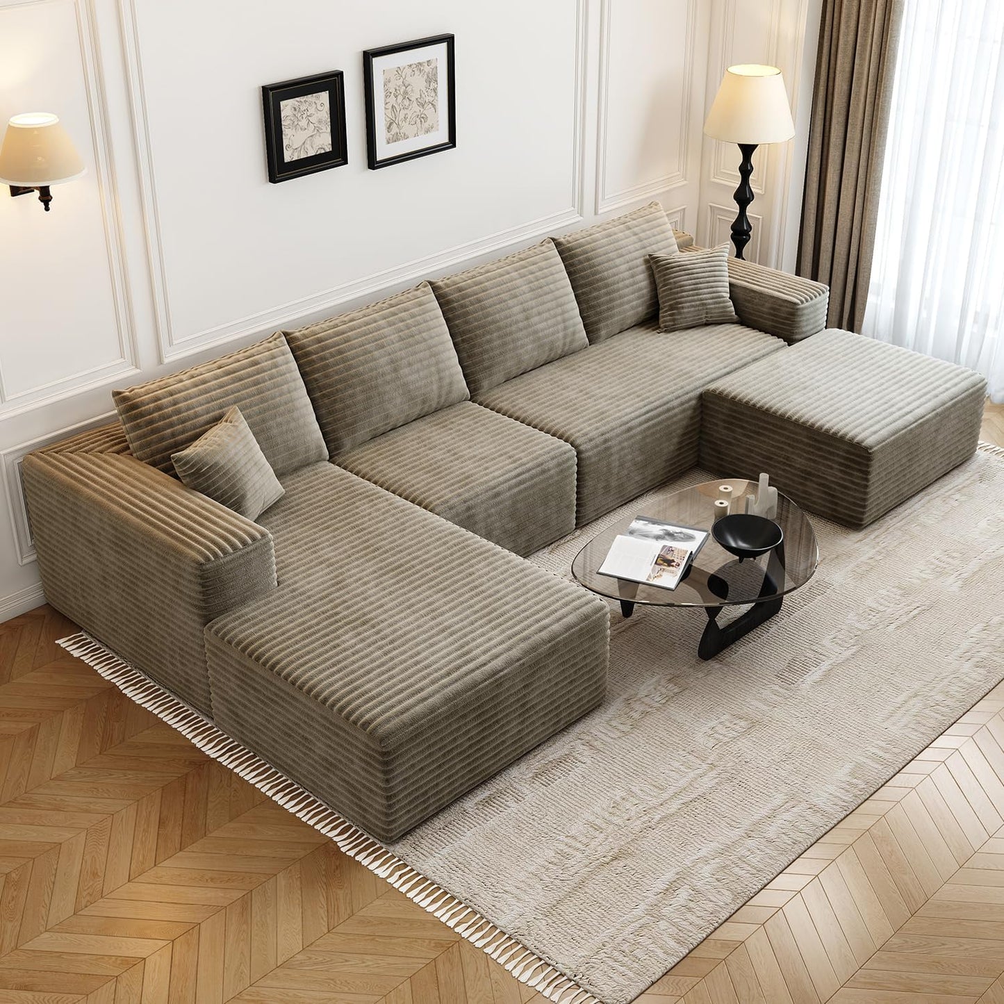 135.4 Inch Cloud Modular Sectional Couch with Ottoman for Comfort