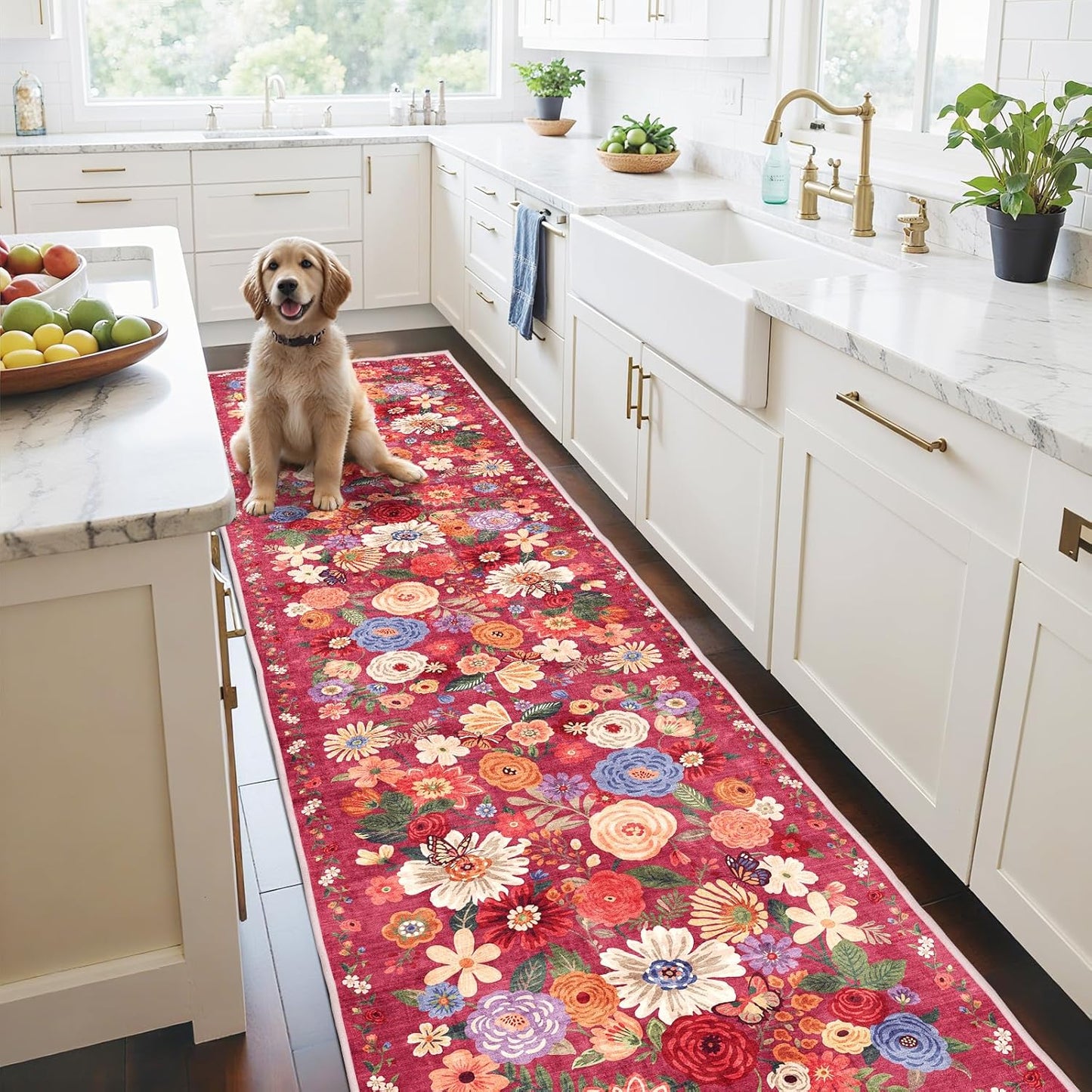 Floral Hallway Runner Carpet Non-Slip 2x10 Washable Rug
