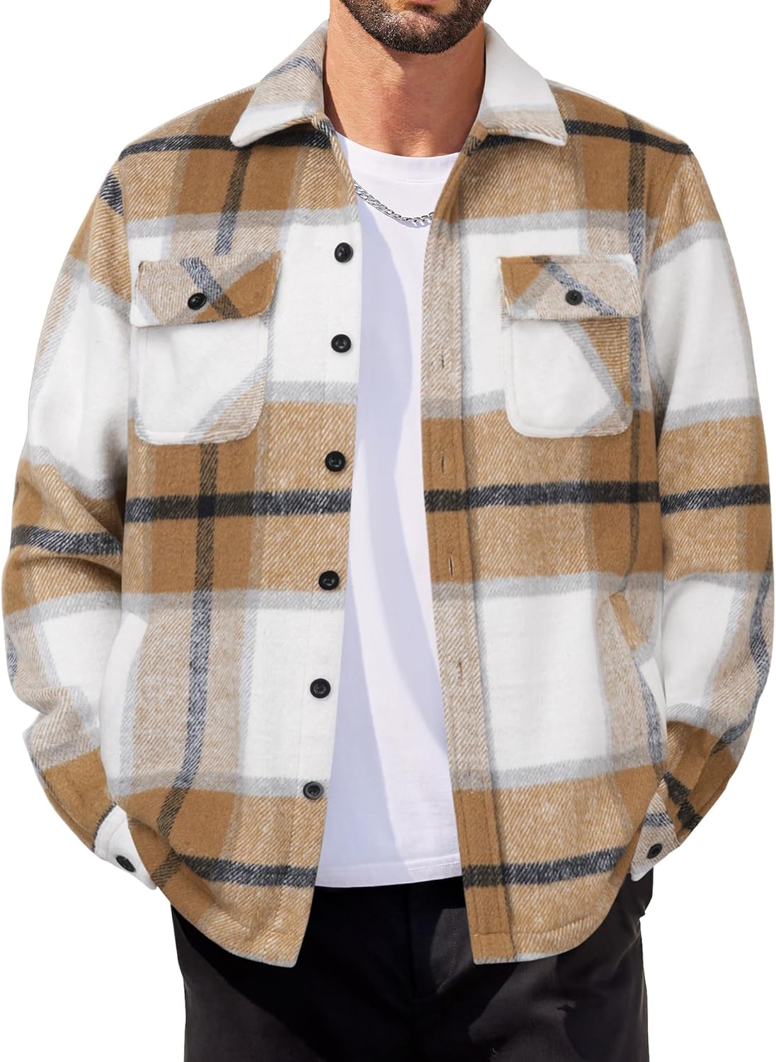Men's Flannel Jacket Fleece Shacket for Warm Fall Style