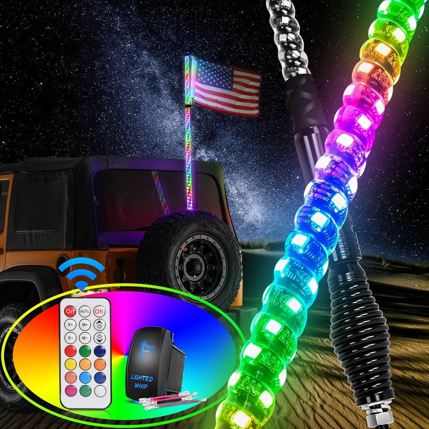 Nilight 3FT Spiral RGB Led Whip Light with Remote Control