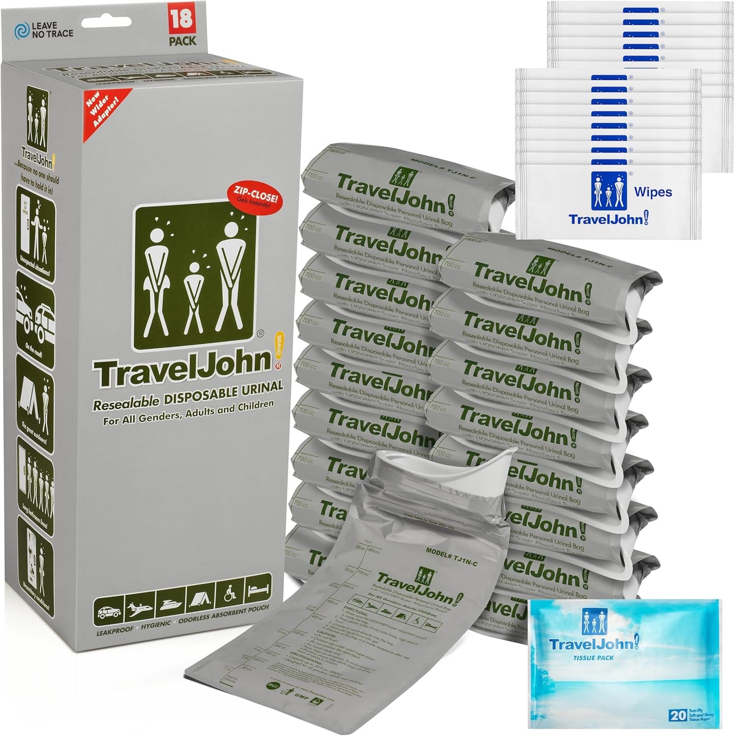 TravelJohn Resealable Disposable Urinal for All Emergencies