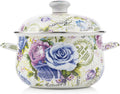 Retro 5QT Flower Enamel on Steel Stock Soup Pot with Lid - Classic