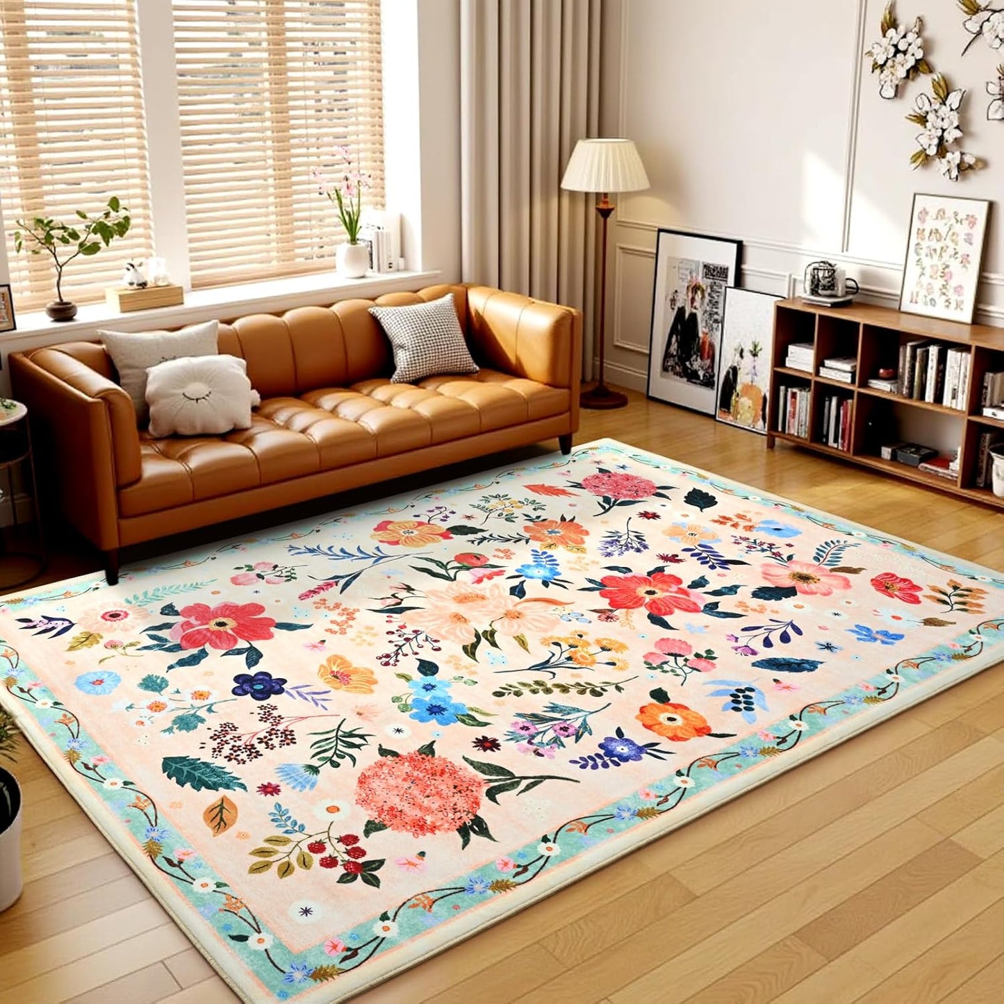 Terrug Floral Washable Area Rug for Bedroom and Living Room