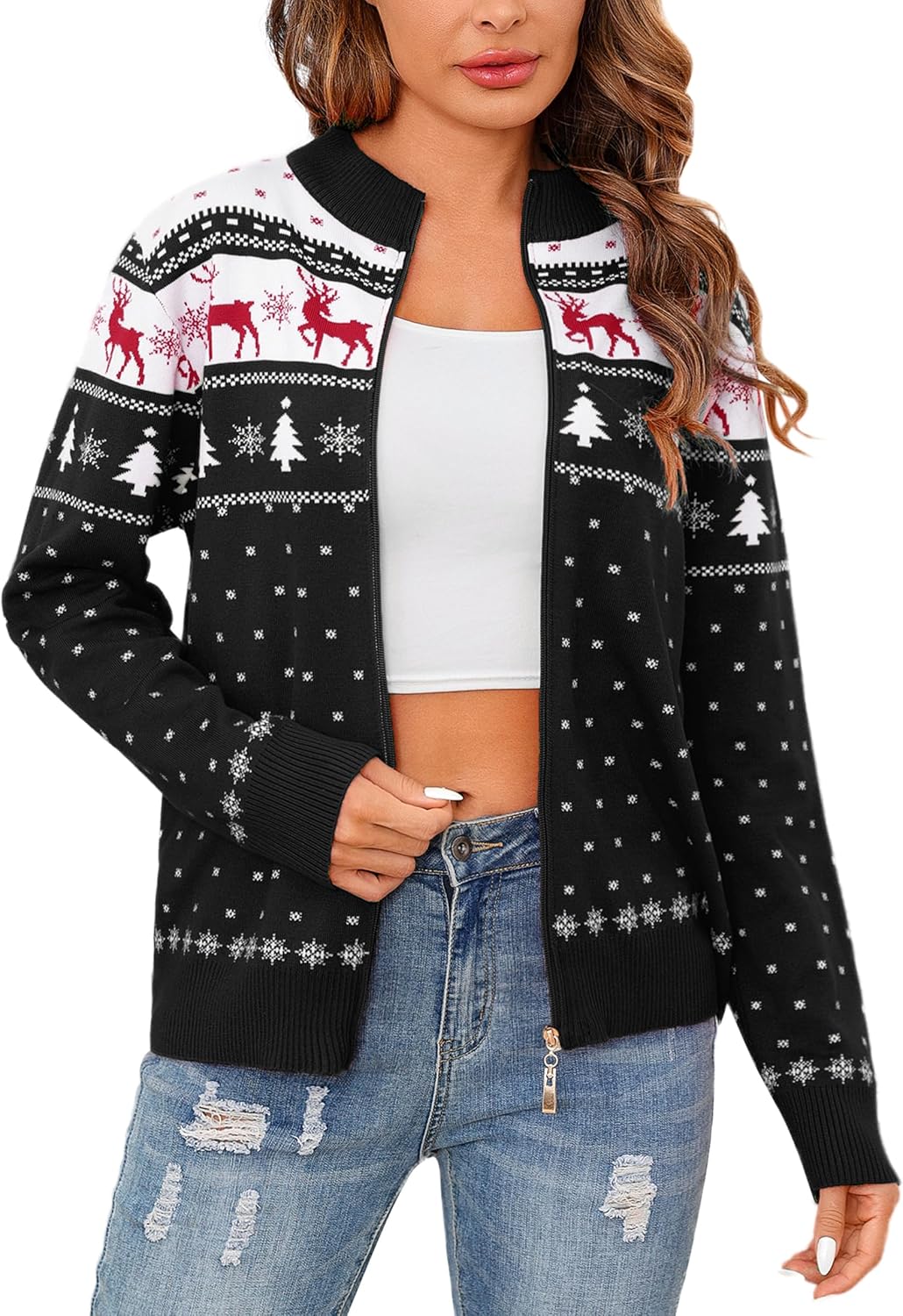Womens Long Sleeve Knitted Zip Up Sweater Cardigans for Comfort