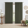 Dark Olive Green Blackout Curtains 84 in 2 Panels Set - Faux Linen