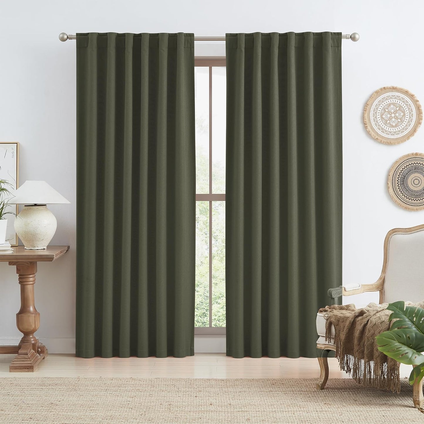 KEQIAOSUOCAI Dark Olive Green Blackout Curtains for Home