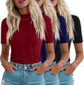 Women's 1/2 Sleeve Mock Turtleneck Shirts 3 Pack - Soft Stretch Basics