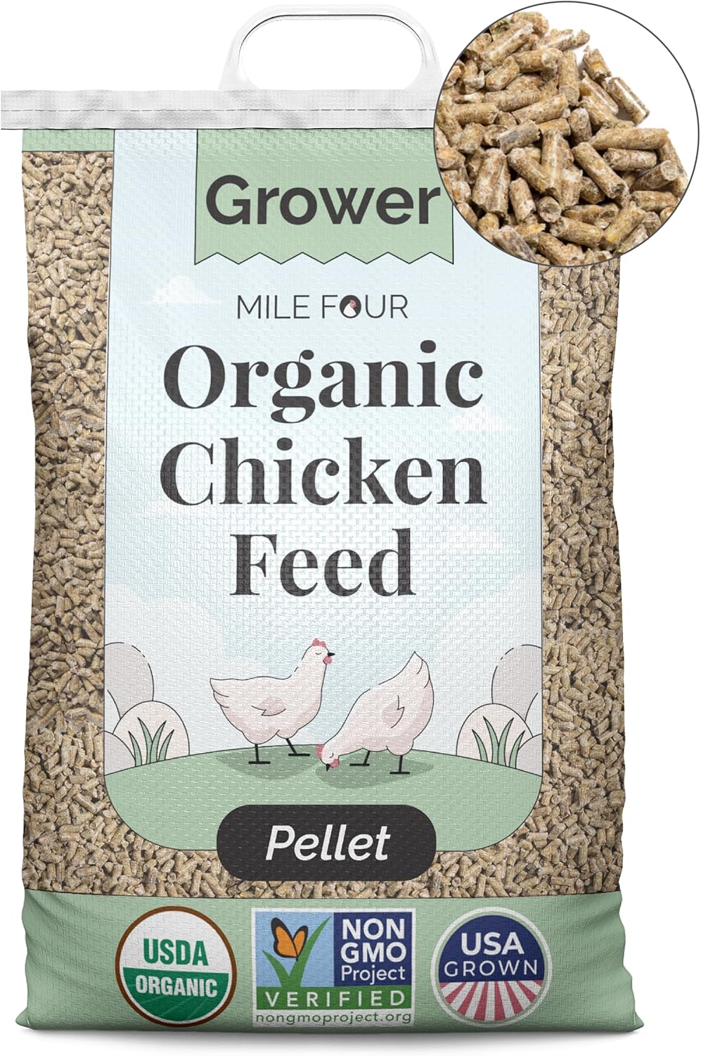Organic Chicken Feed Grower Pellet for Healthy Chickens 46 lbs