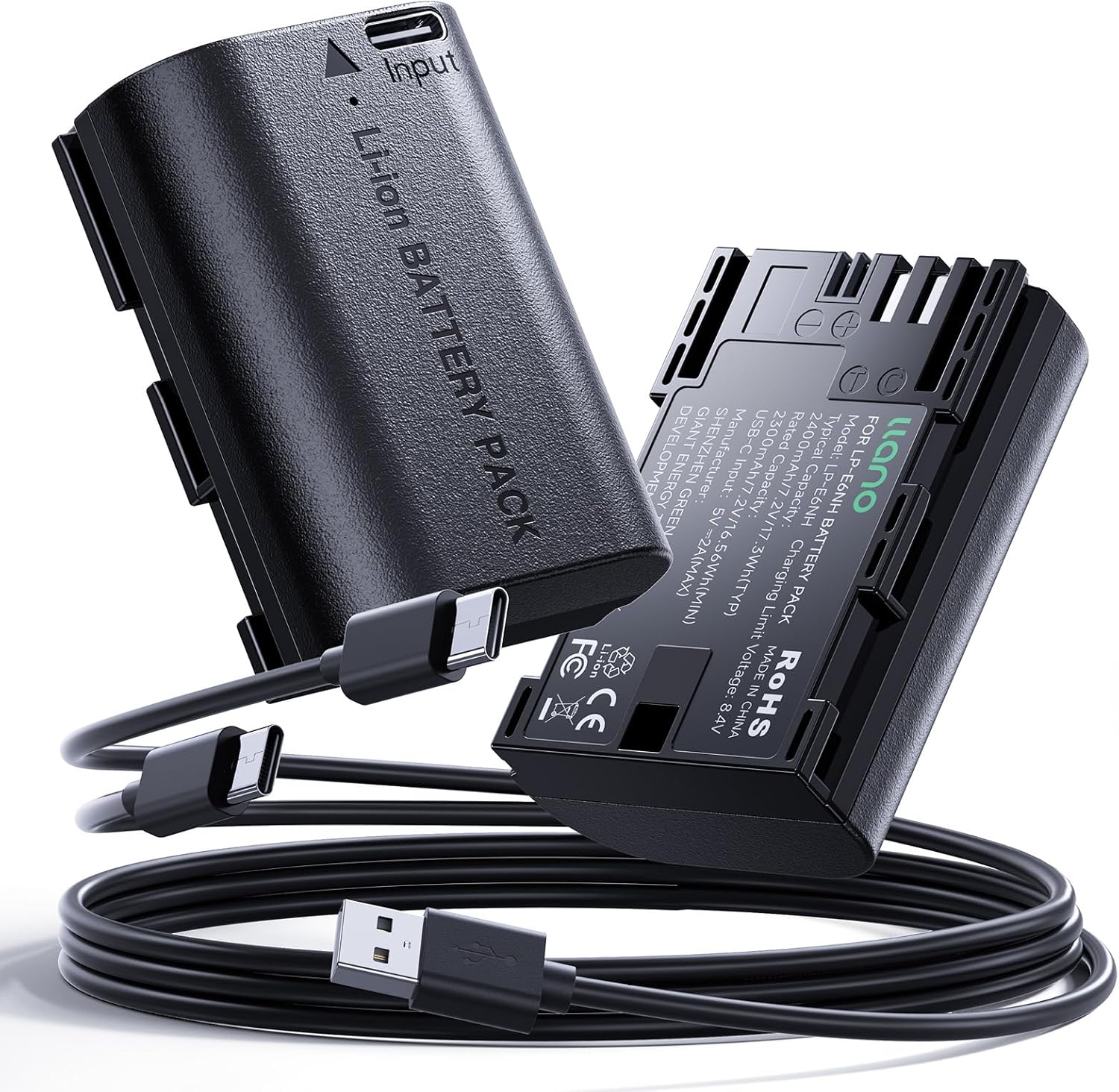 llano 2400mAh LP-E6NH Battery for Canon Cameras - 2 Pack