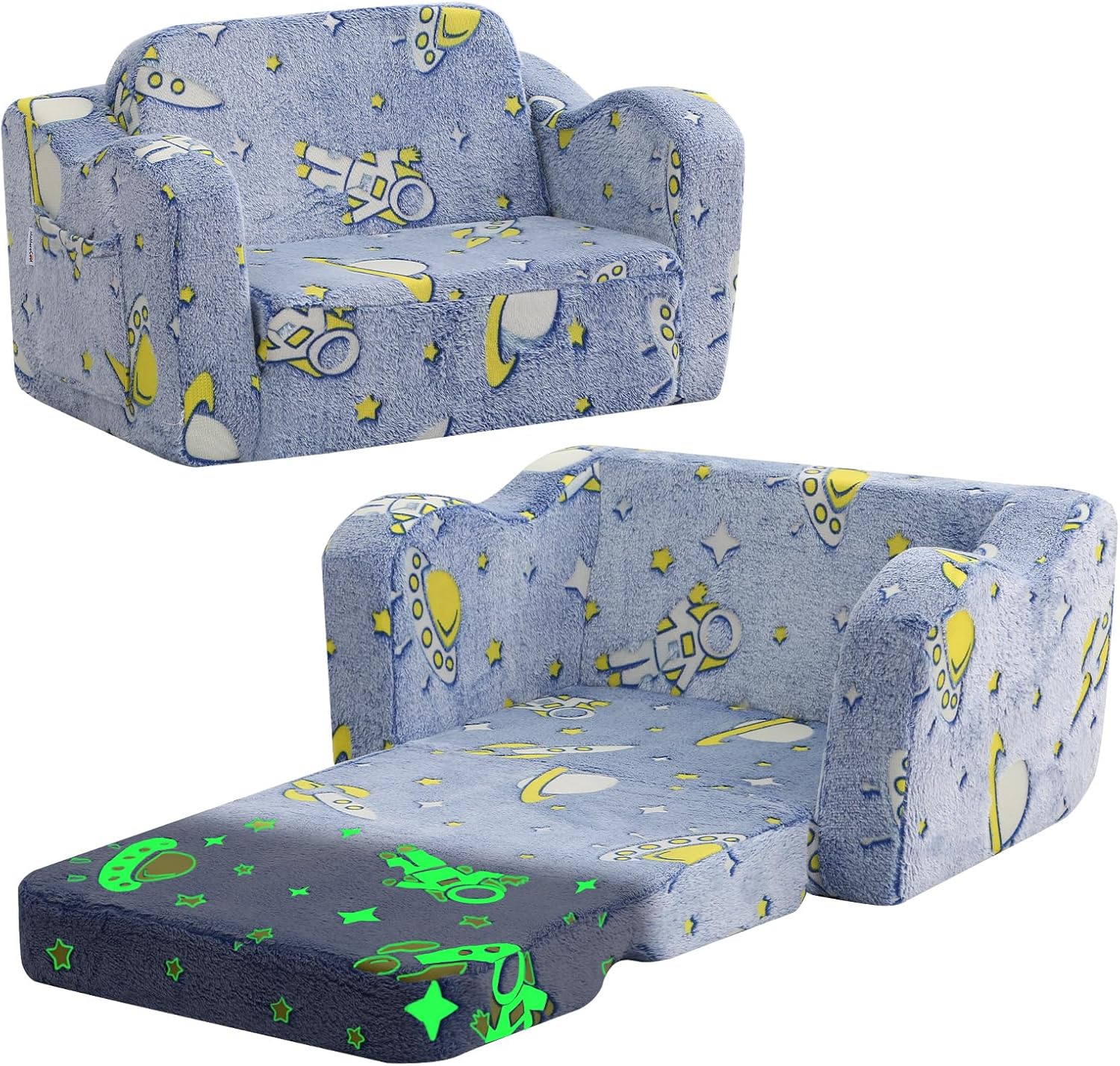 MeMoreCool Folding Toddler Chair: Glow-in-The-Dark Plush Sofa