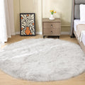 White Shag Round Rug 6ft Washable Faux Sheepskin - Soft Boho Decor