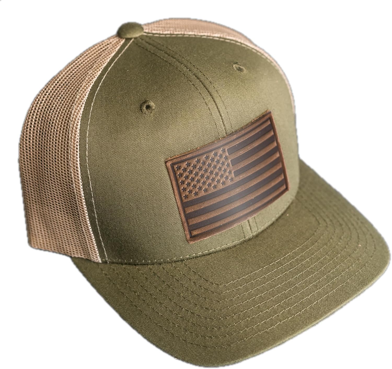 Handmade Leather Patch Trucker Hats - Unique American Flag Style