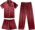 Silk Pajamas for Women Set Satin Pjs Soft Short Sleeve 3 Piece