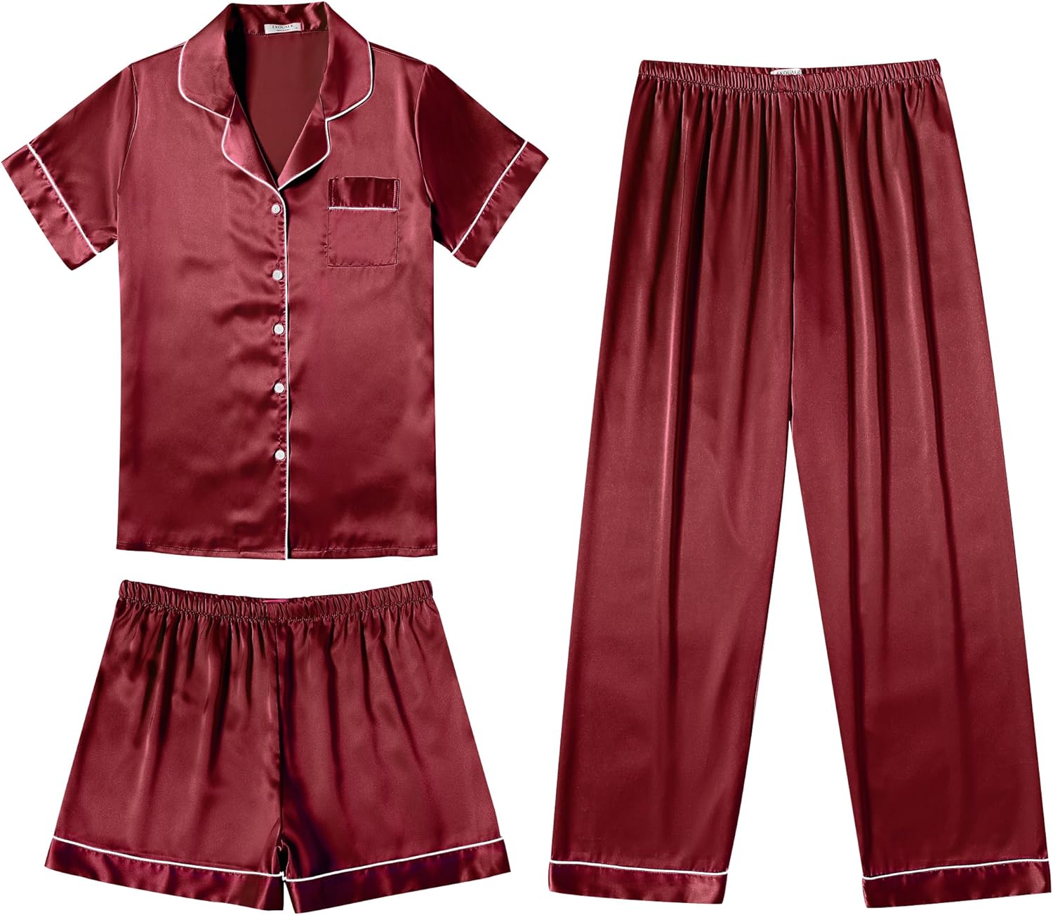 Ekouaer Silk Pajamas for Women Set Soft Satin Pjs 3 Piece