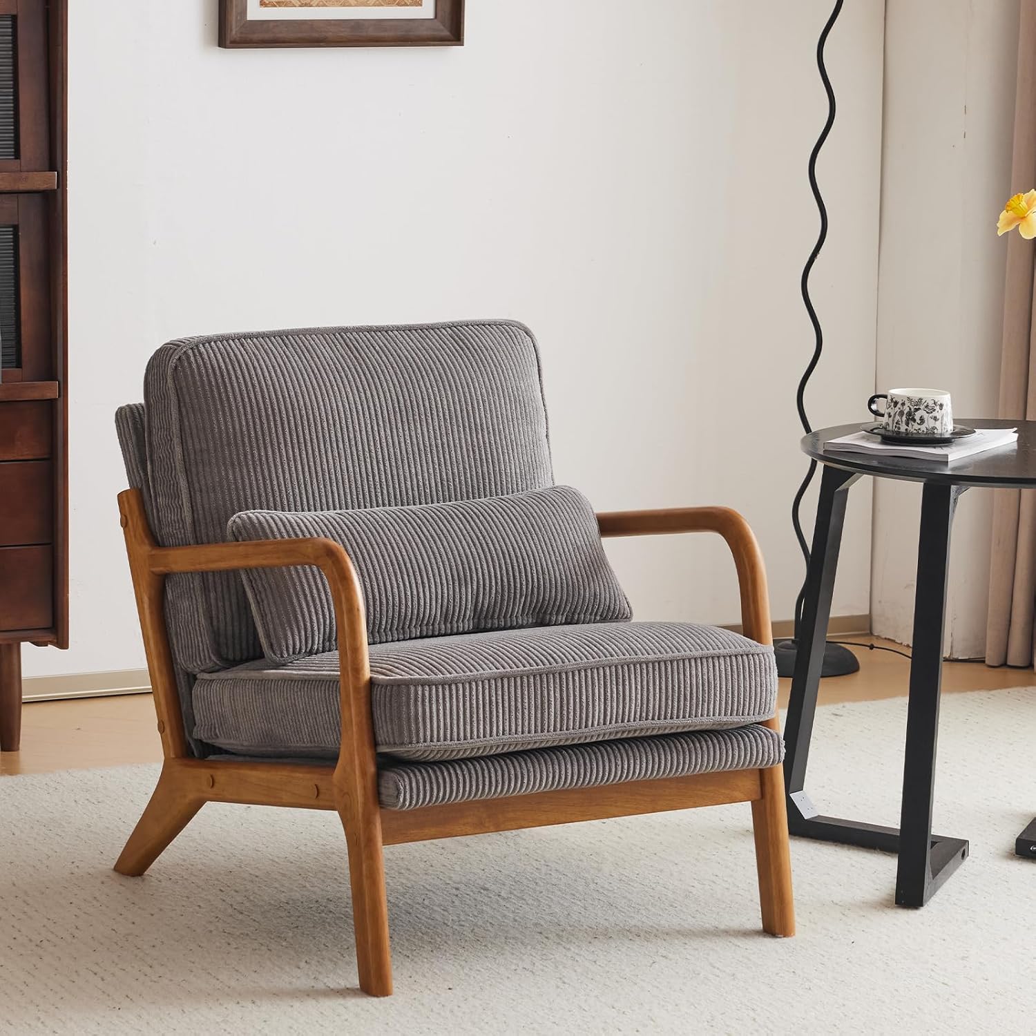 Mid-Century Modern Accent Chair with Pillow for Cozy Living