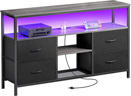Huuger 47 Inch TV Stand with LED Lights and Power Outlets