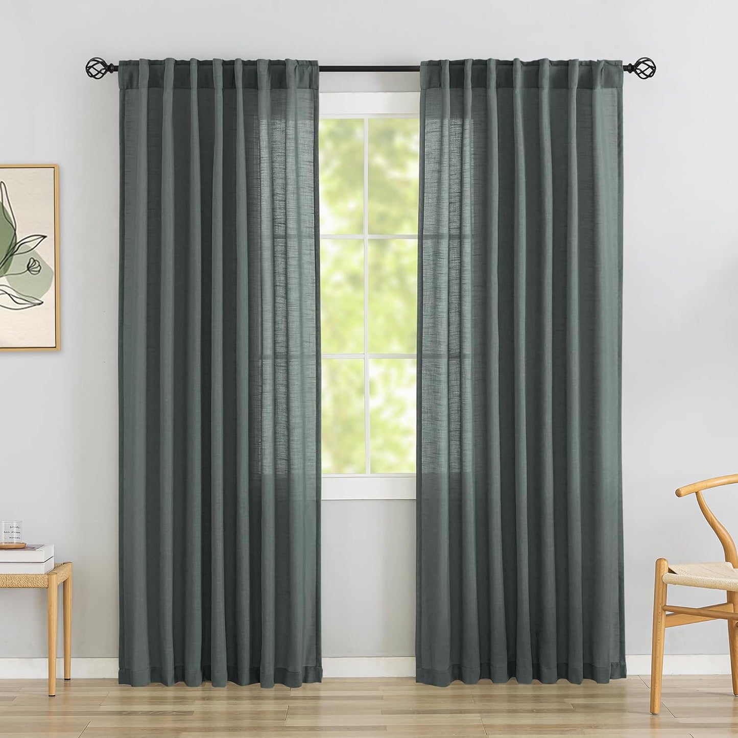 Charcoal Grey Linen Back Tab Curtains for Modern Farmhouse Style