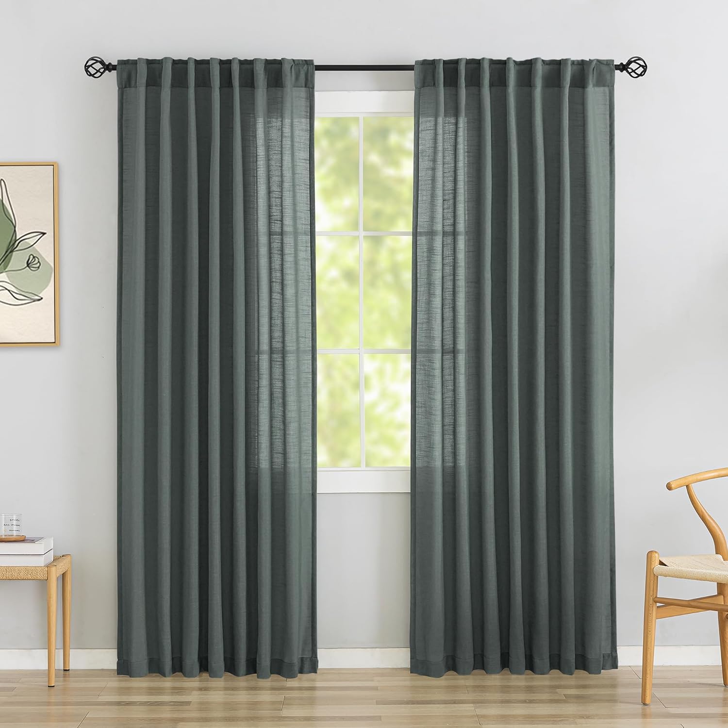 Charcoal Grey Linen Back Tab Curtains for Modern Farmhouse Style