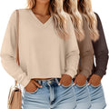 Ficerd 3 Pack Women's Crop Long Sleeve Tops - Cozy Boxy Tees