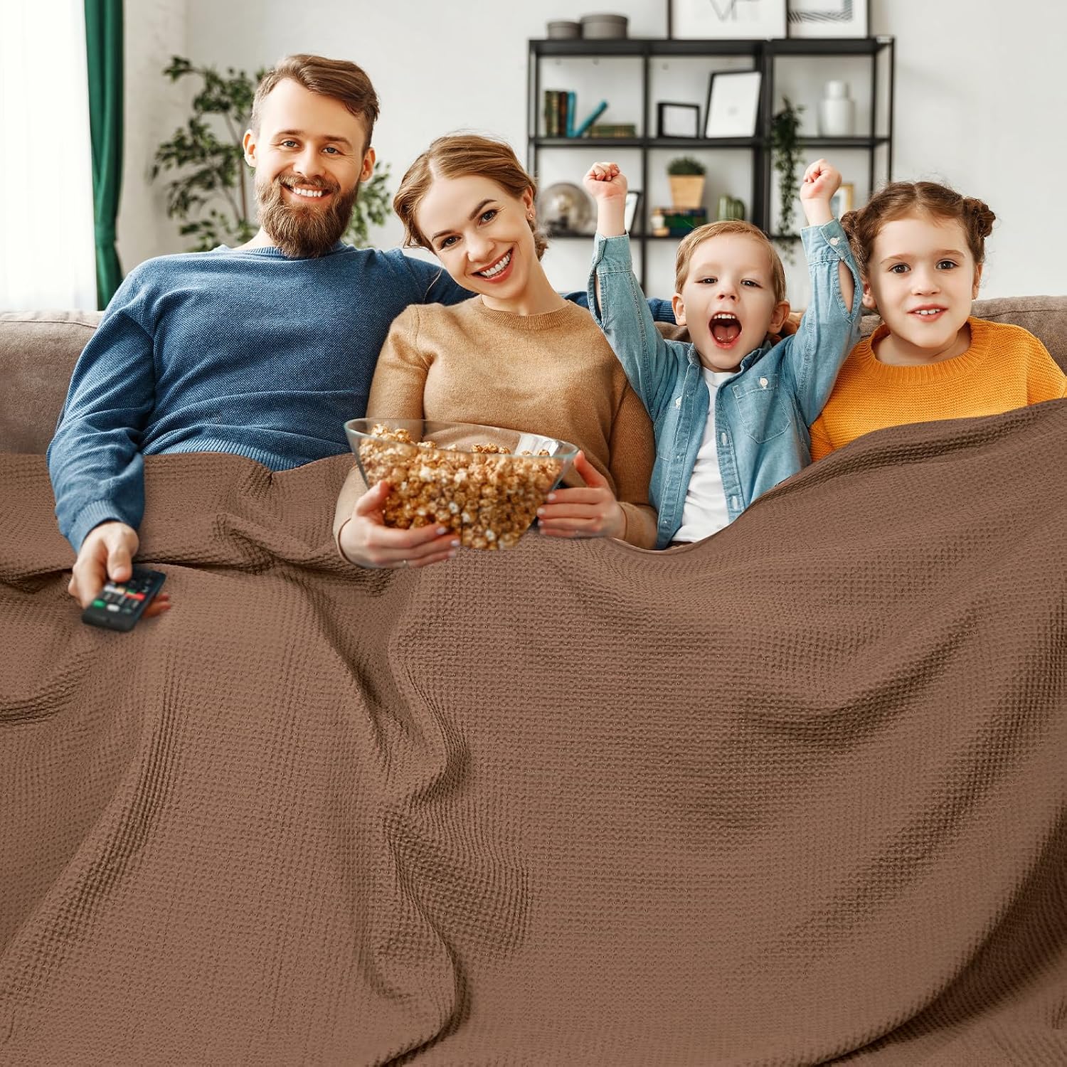 PHF Pre-Washed Cotton Waffle Weave Blanket for All Seasons