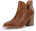 Pointed Toe Stacked Mid Heel Ankle Boots - Sleek V Cut Booties