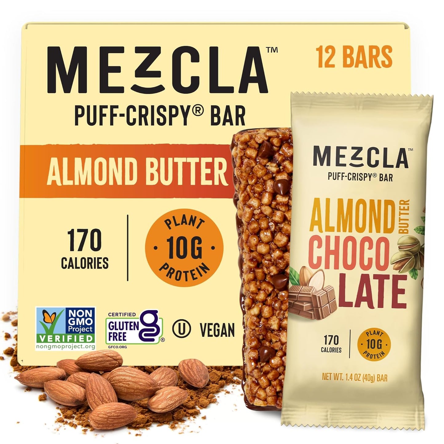 Mezcla Puff Crispy Protein Bars - Vegan Almond Butter Chocolate