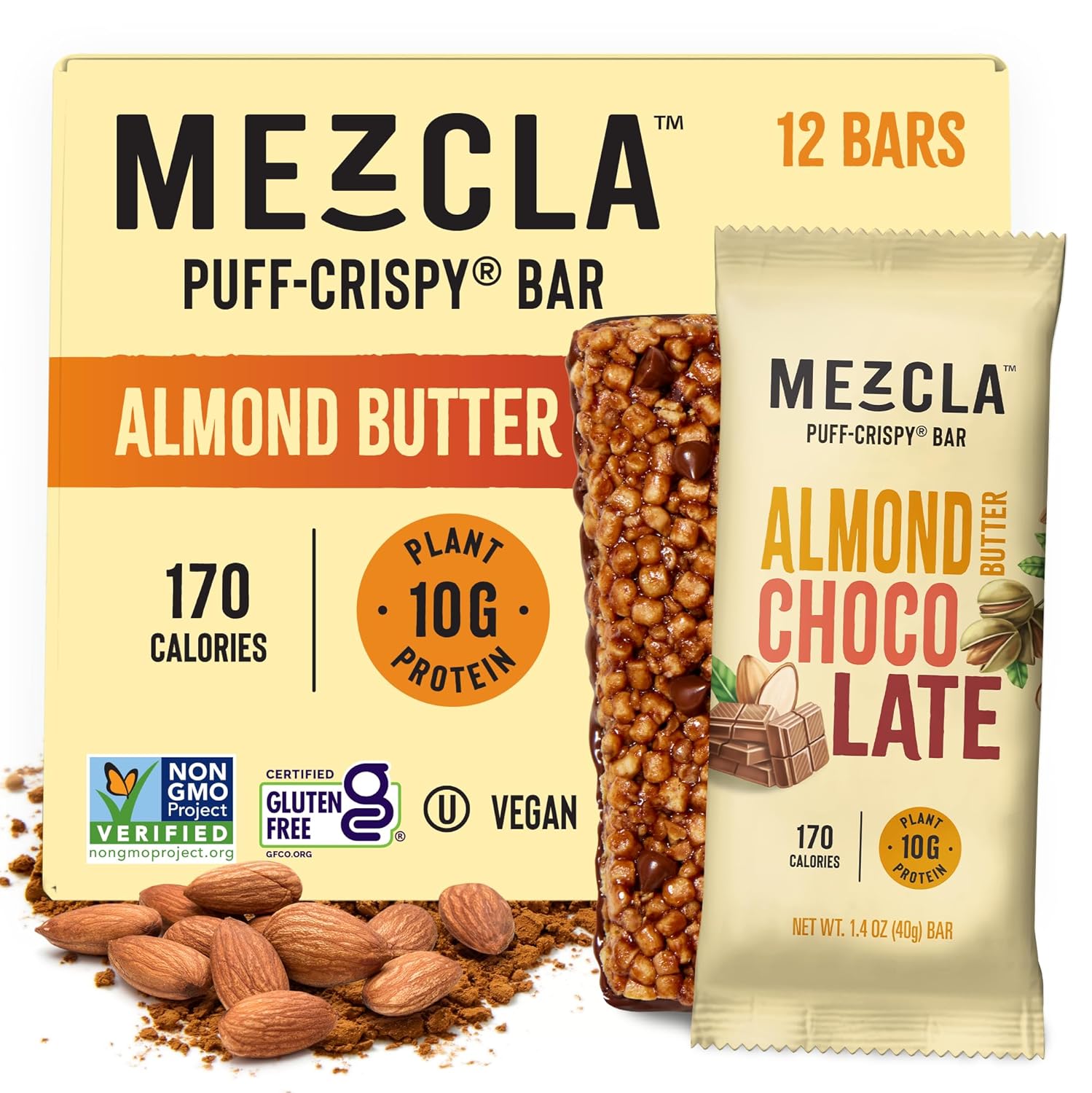 Mezcla Puff Crispy Protein Bars - Vegan Almond Butter Chocolate
