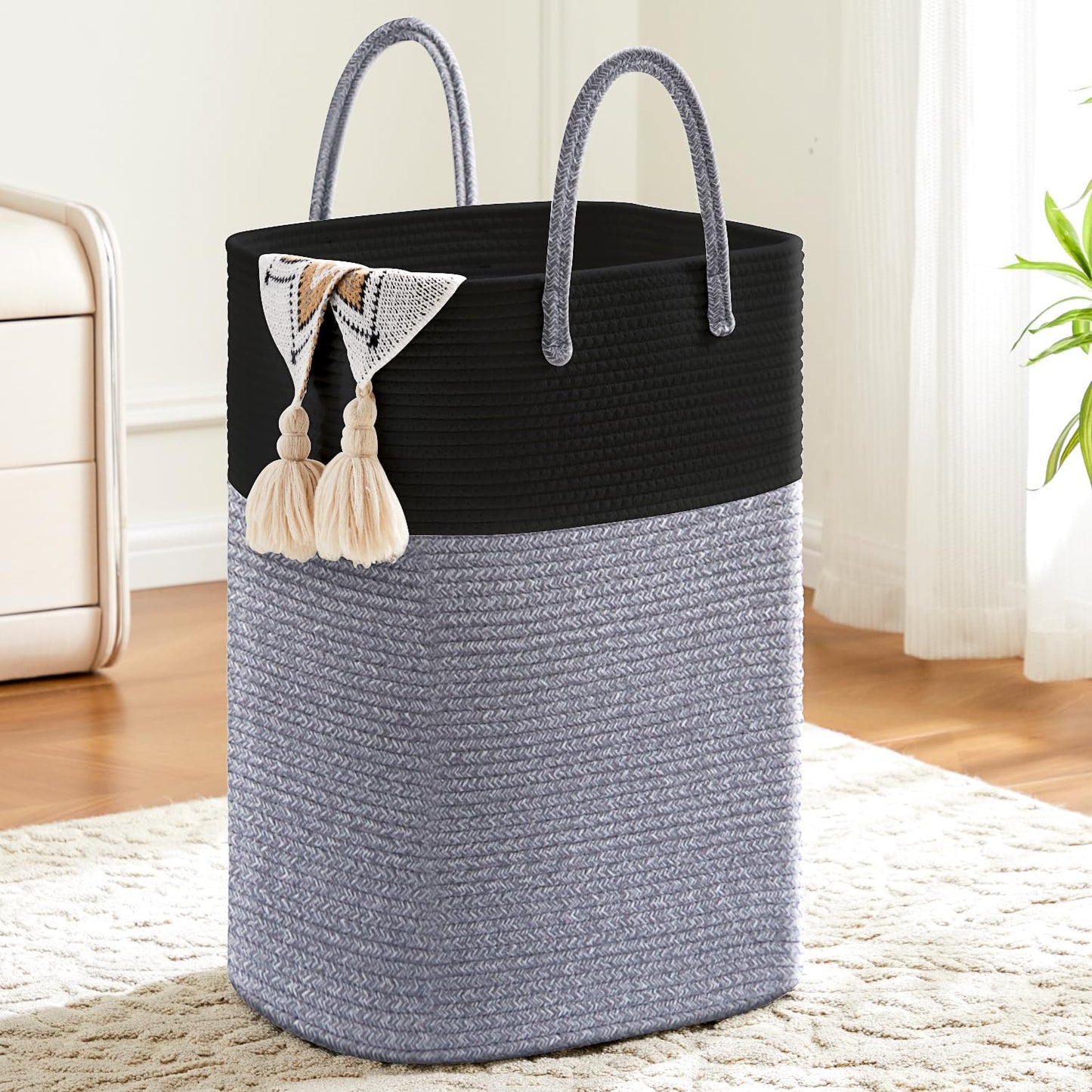 Woven Cotton Rope Laundry Basket for Versatile Home Storage