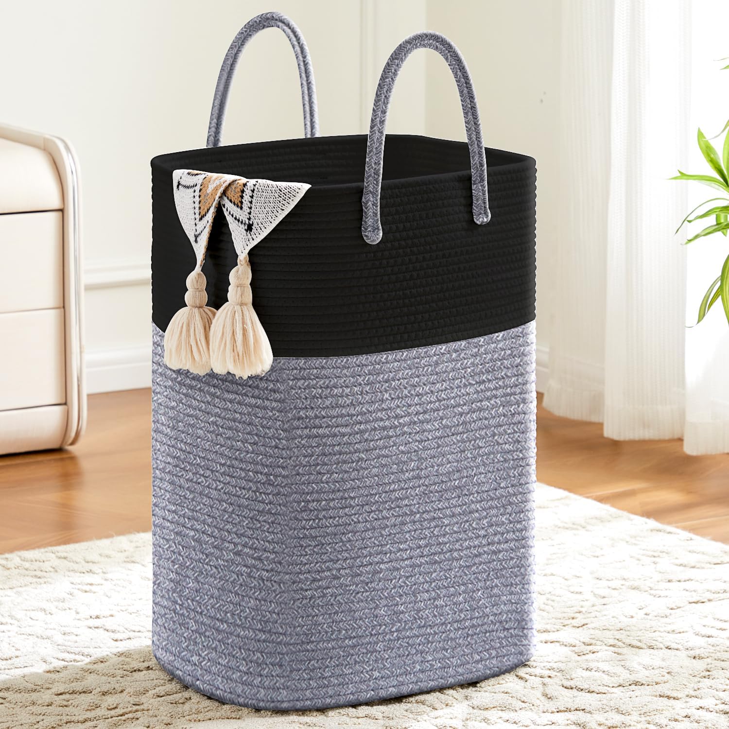 Woven Cotton Rope Laundry Basket for Versatile Home Storage