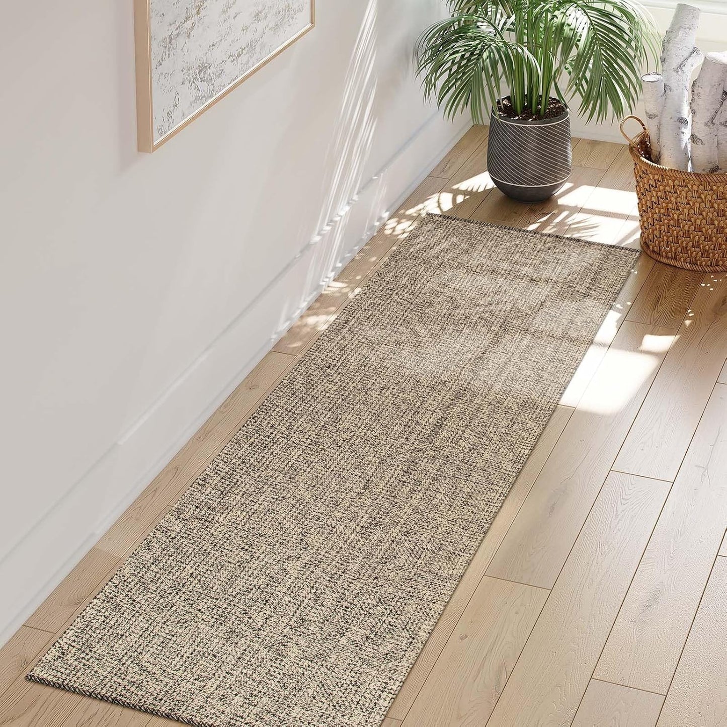 LEEVAN Hallway Runner Rug 2.6ft x 8ft - Natural Braided Design