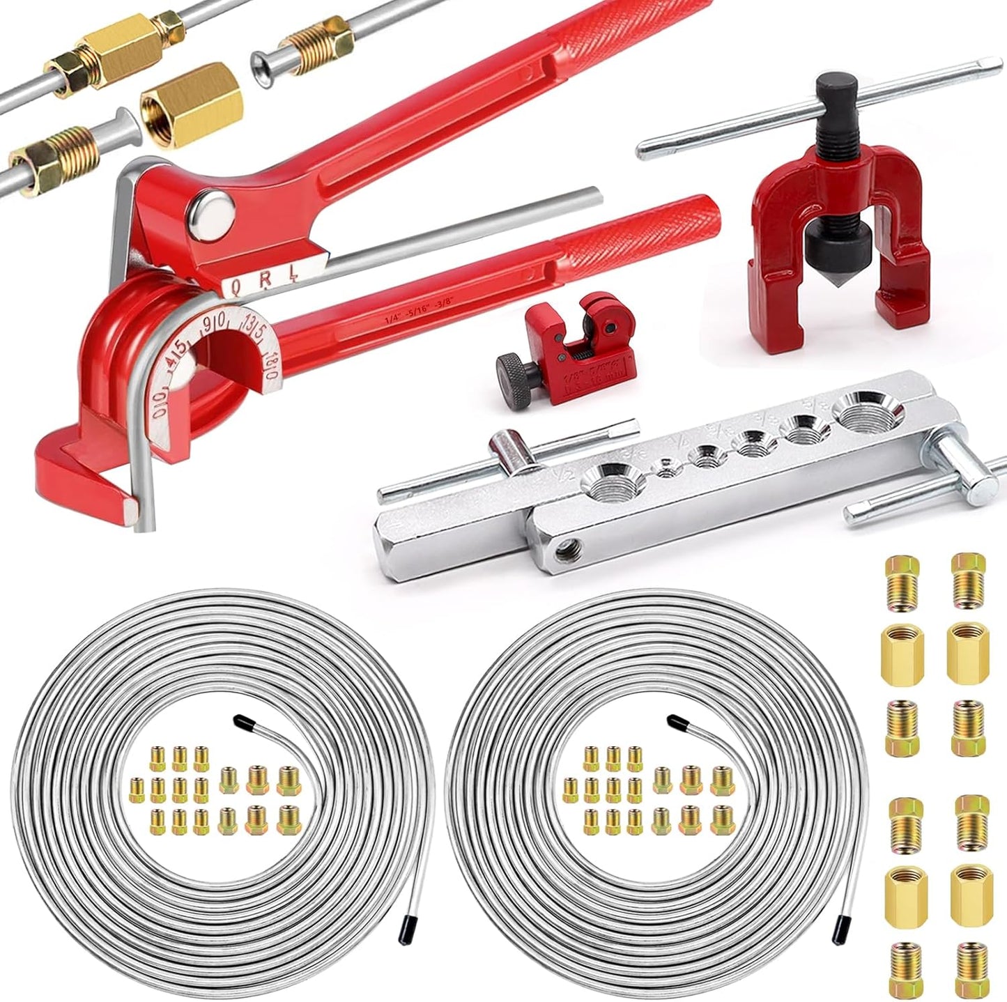 55Pack 3/16 Inch Brake Line Kit with Fittings and Tools