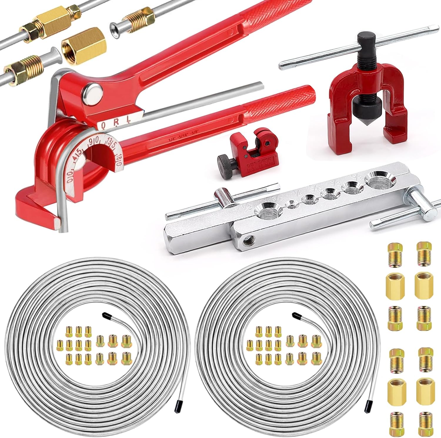 55Pack 3/16 Inch Brake Line Kit with Fittings and Tools