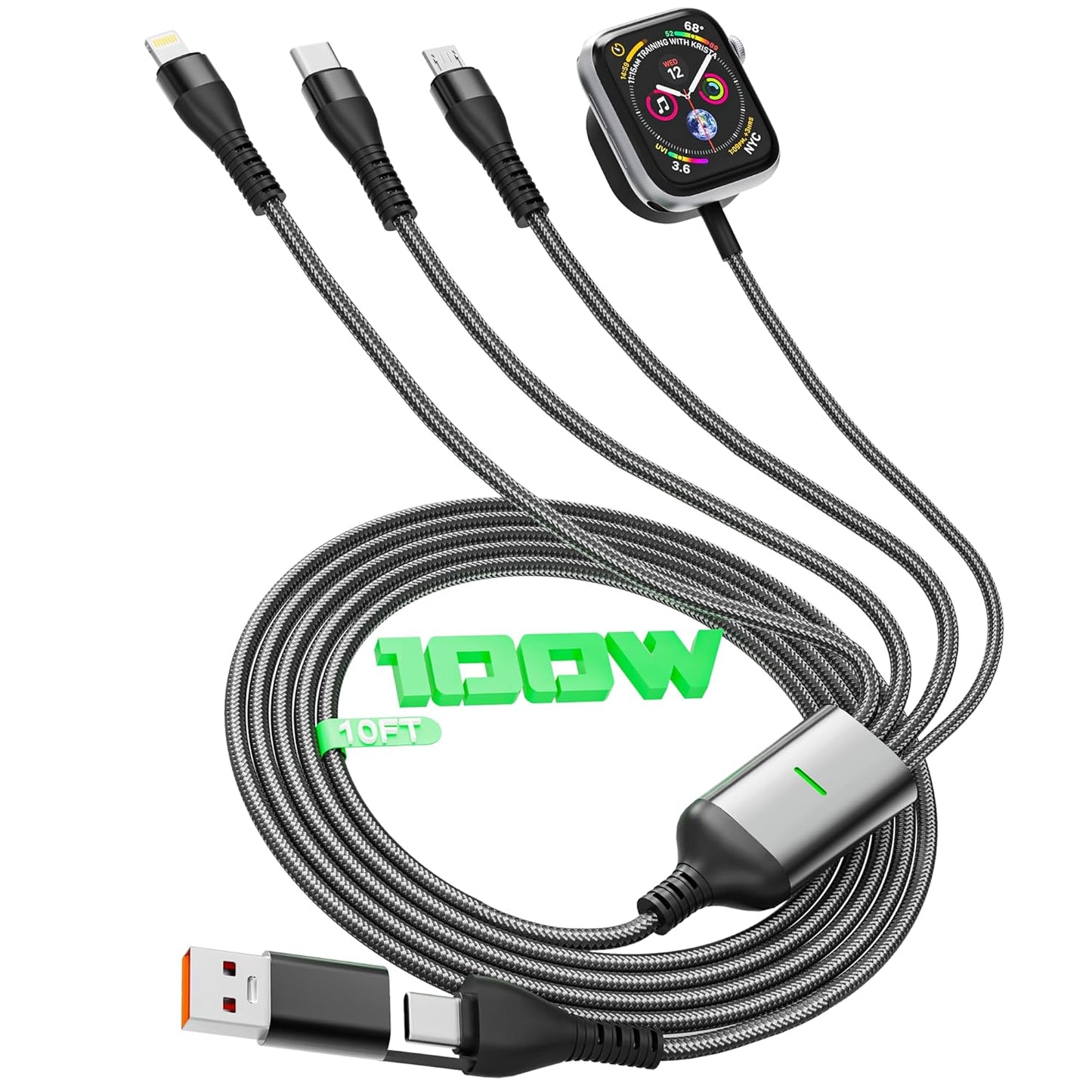 10FT 100W Universal Multi Charger for Apple Watch & Gadgets - 4 in 1 Fast Charging Cord - Bawanfa Plus