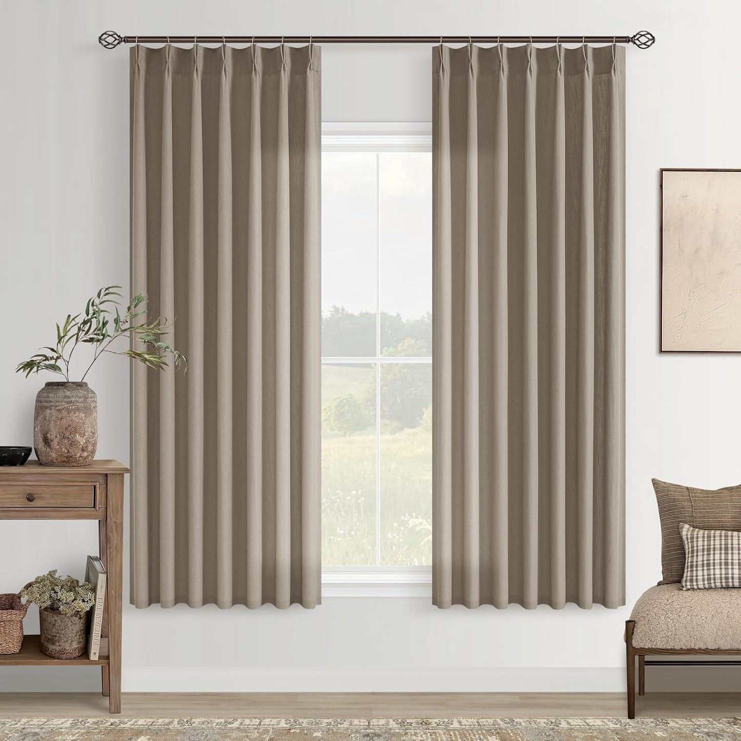 Taupe Linen Kitchen Curtains 63 Inches Long for Small Windows