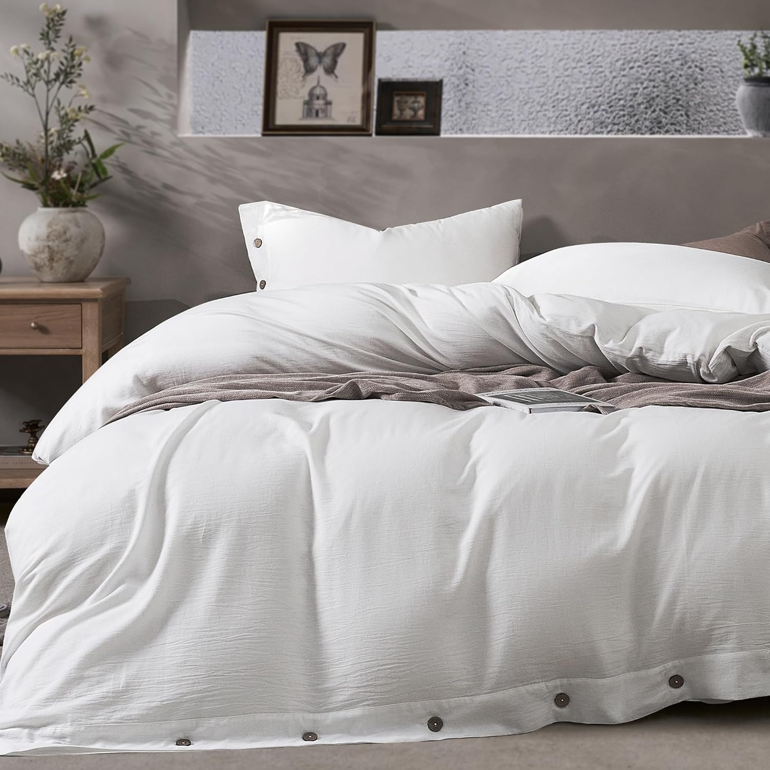 JELLYMONI Washed Cotton Duvet Cover Set - Cream White Comfort