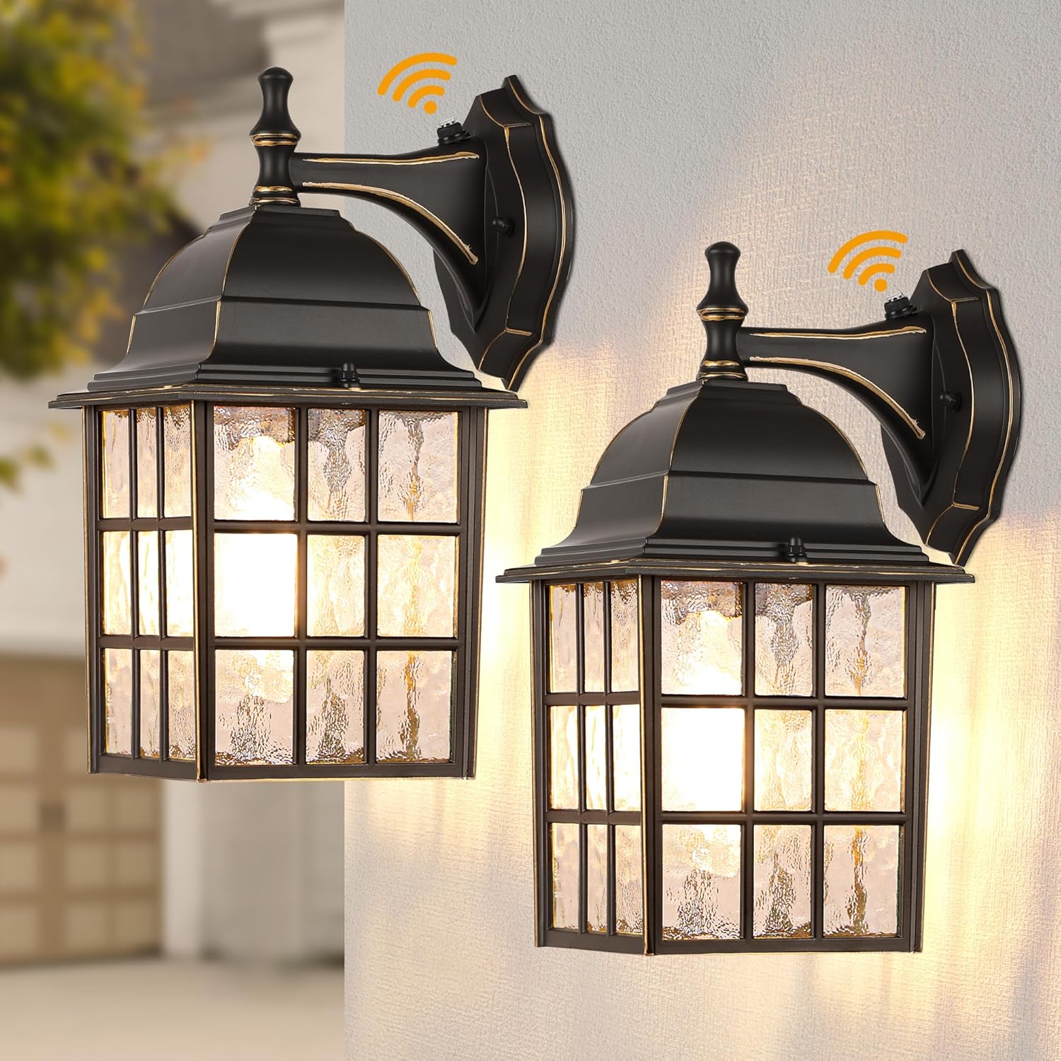 Black Dusk to Dawn Outdoor Lights with Gold Rim for Home