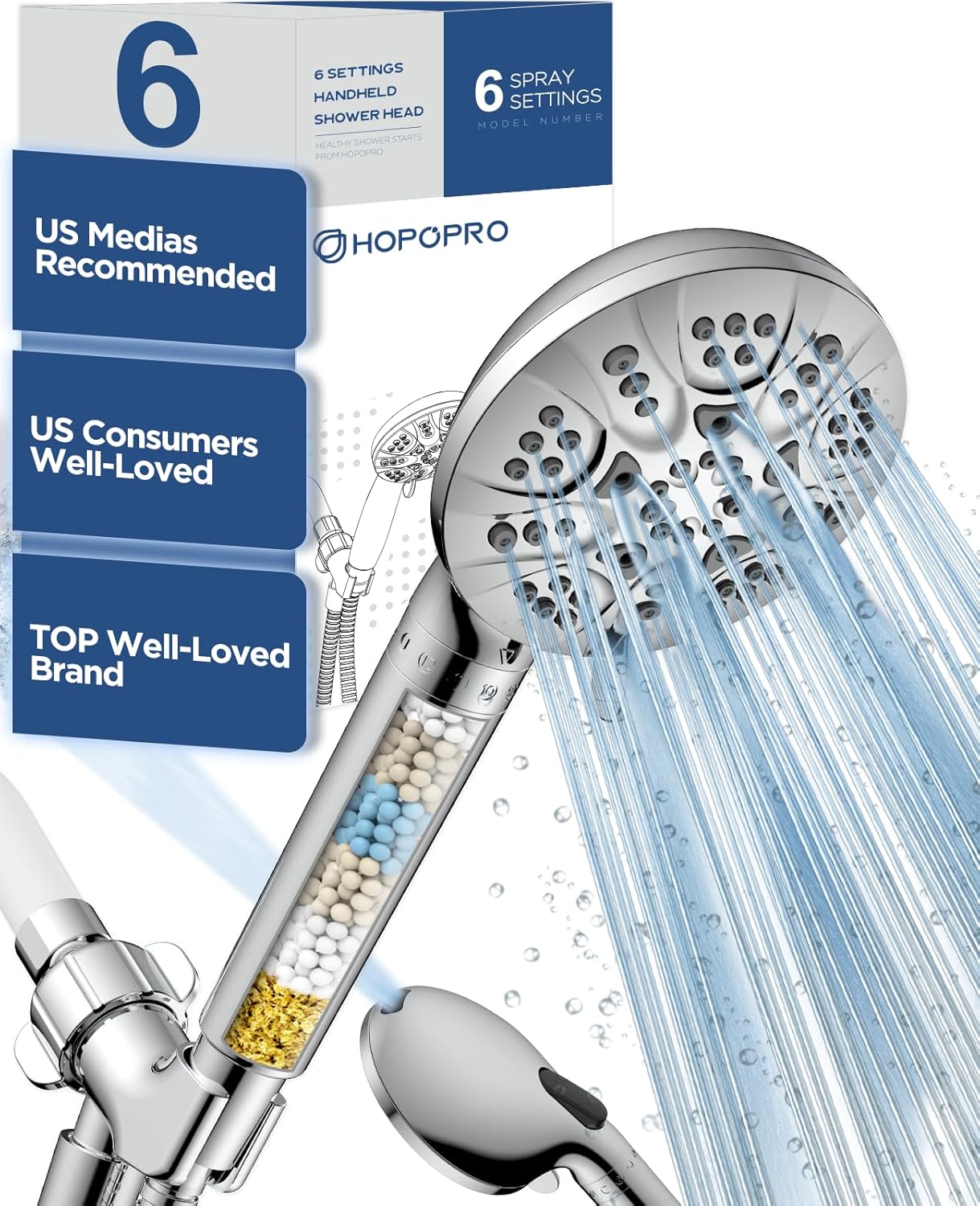 HOPOPRO 7-Setting Handheld Shower Head with Power Wash Feature