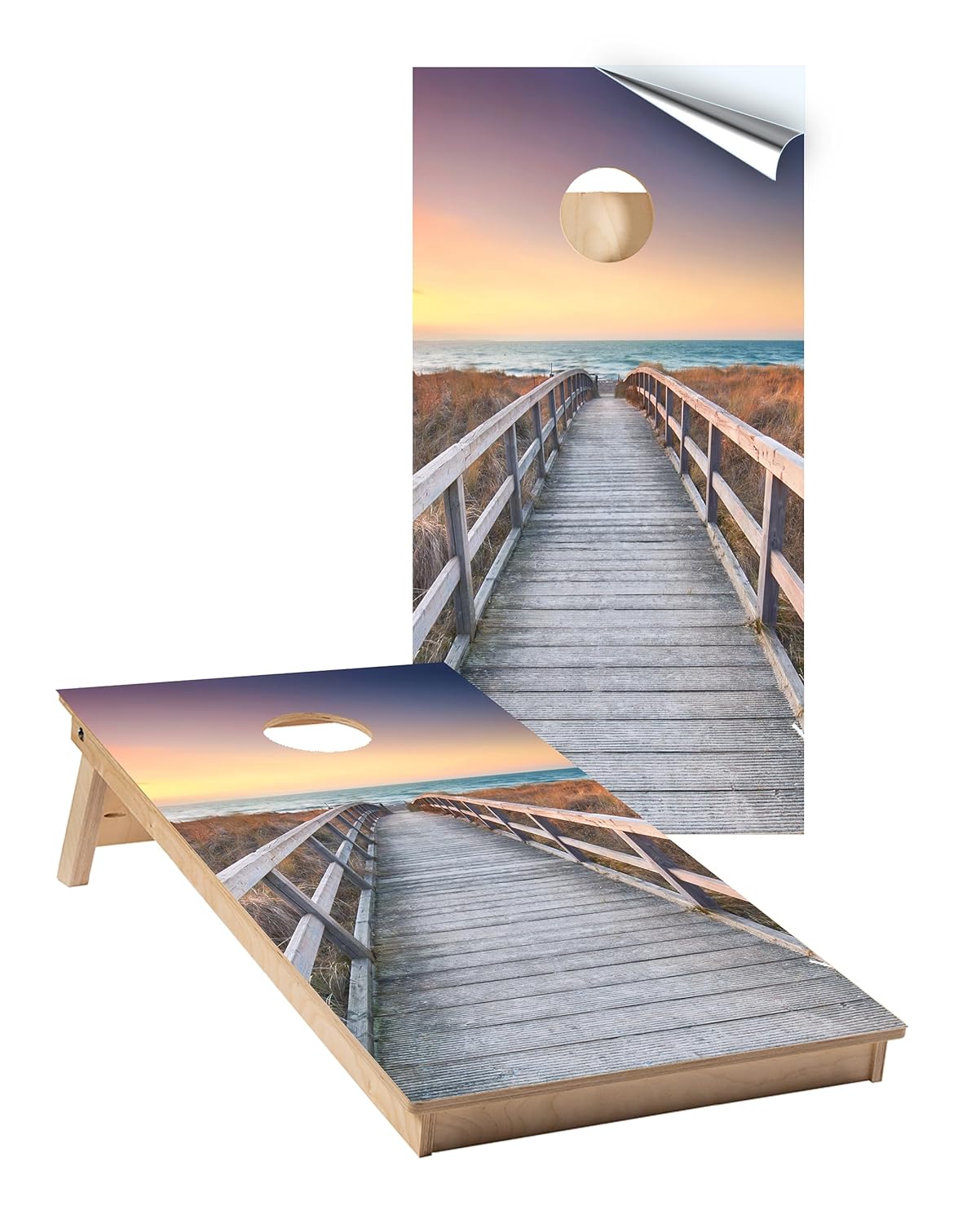 Beach Boardwalk Cornhole Wraps - Fun Game Graphic Decals