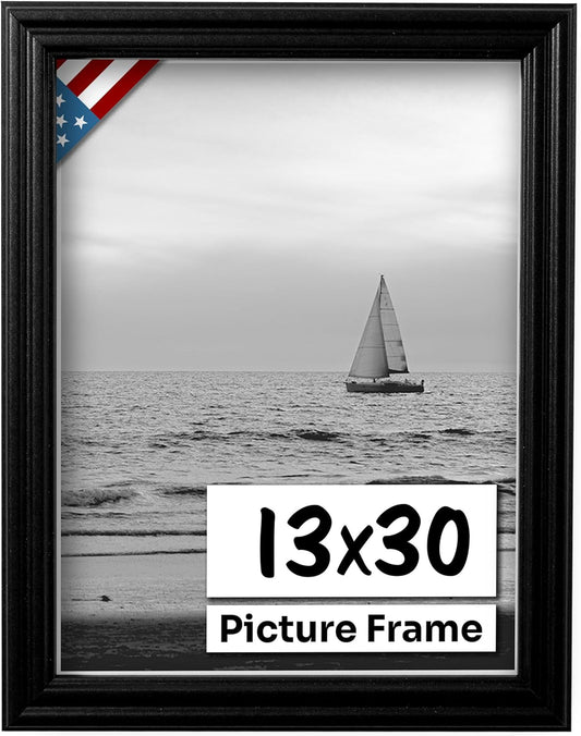Black 13x30 Picture Frame - Handmade Solid Wood Wall Decor