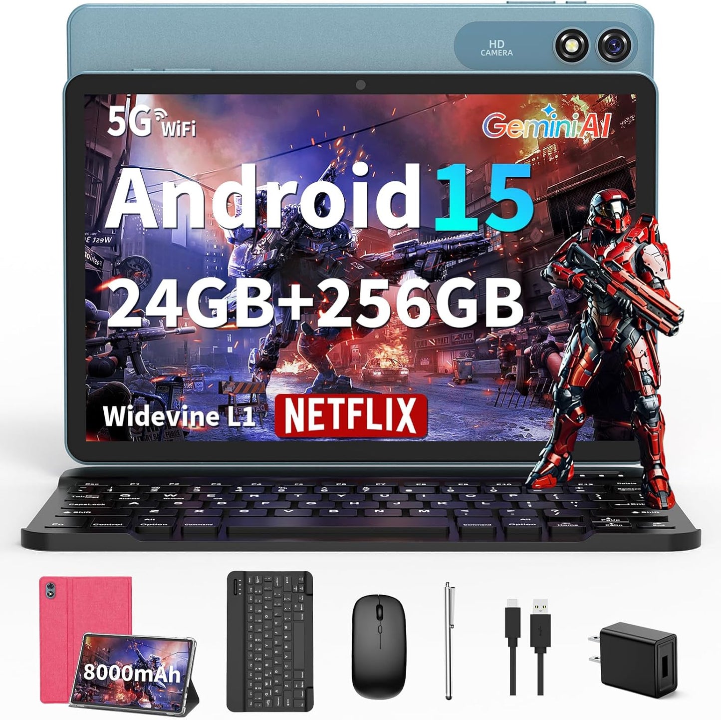 Tablet with Keyboard - 24GB RAM and 256GB ROM for All Needs