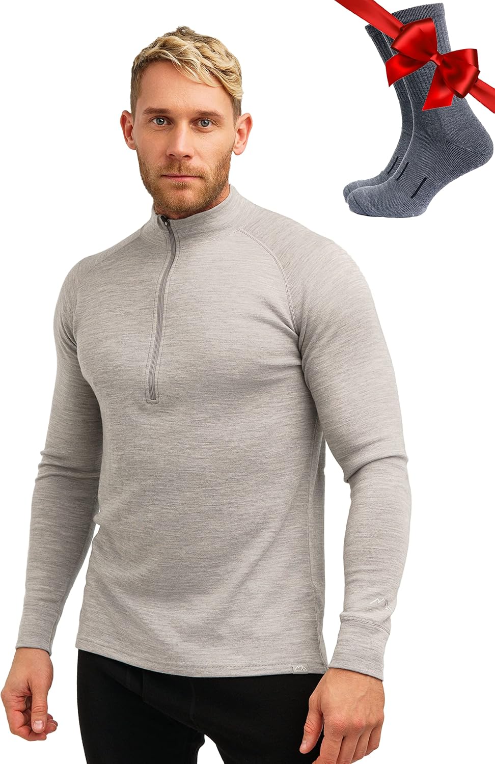 Merino Wool Base Layer Mens Half Zip Sweater for Comfort