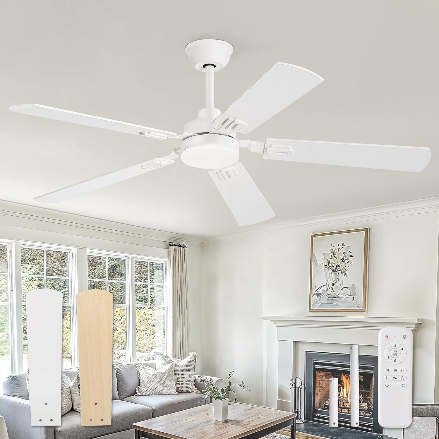 ZMISHIBO 52 Inch Ceiling Fan with Lights for Modern Homes