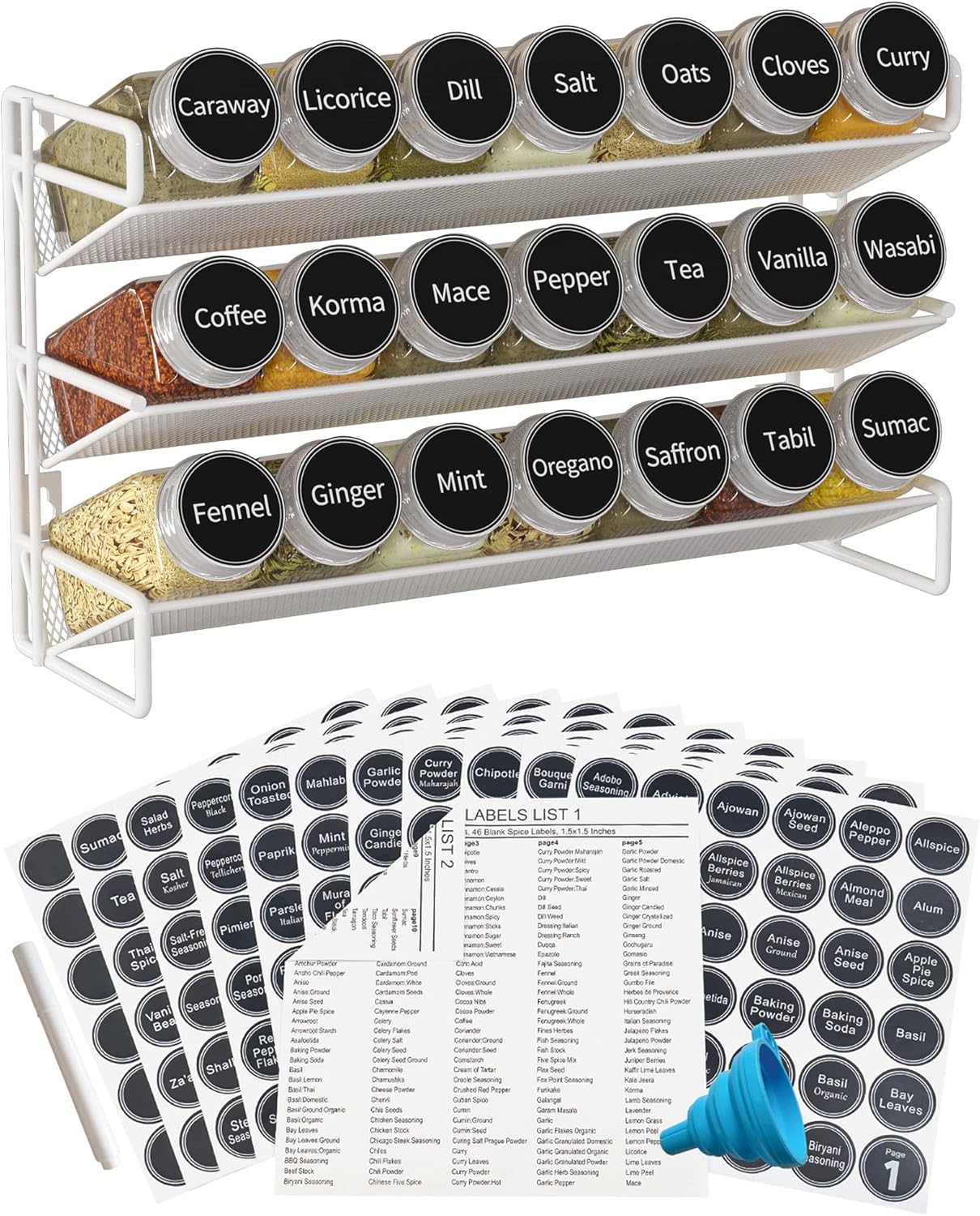 GONGSHI 3 Tier Spice Rack Organizer with 21 Empty Spice Jars