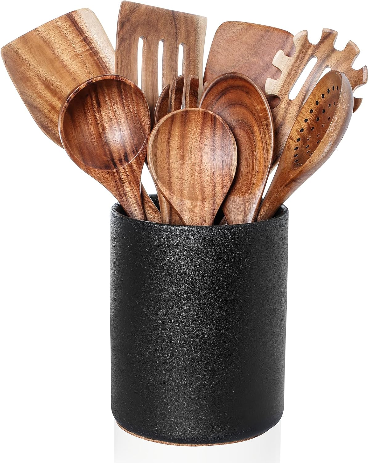 Nucookery Wooden Cooking Utensils Set with Ceramic Holder