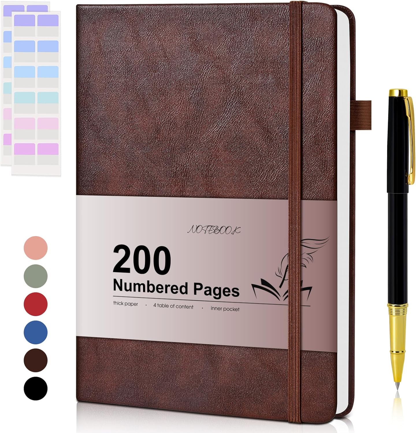 200pg Leather Journal w/ Pen, A5, College Ruled - MemoGem